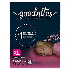 GoodNites Underwear NightTime Girls XL Fits Sizes 14-20, 28 Each