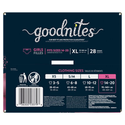 GoodNites Girls XL Nighttime Underwear 95-140+ lb - 28 ct box