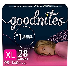 Goodnites Nighttime Girls Underwear, Fits Sizes 14-20 XL, 95-140+ lbs, 28 count