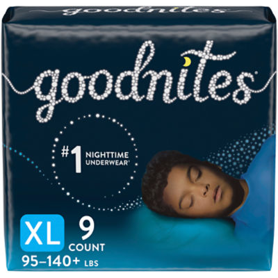 Goodnites Boys' Nighttime Bedwetting Underwear, Size Extra Large (95-140+ lbs), 9 Ct, 9 Each