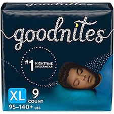 Goodnites Nighttime Boys Underwear, XL, Fits Sizes 14-20, 95-140+ lbs, 9 count