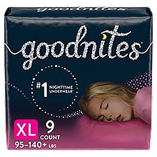 goodnites NightTime Girls Fits Sizes 14-20 XL 95-140+ lbs, Underwear, 9 Each