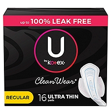 U by Kotex CleanWear Regular Ultra Thin Pads with Wings, 16 count