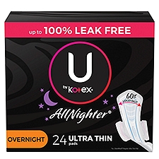 U by Kotex AllNighter Ultra Thin Overnight Pads with Wings, 24 count