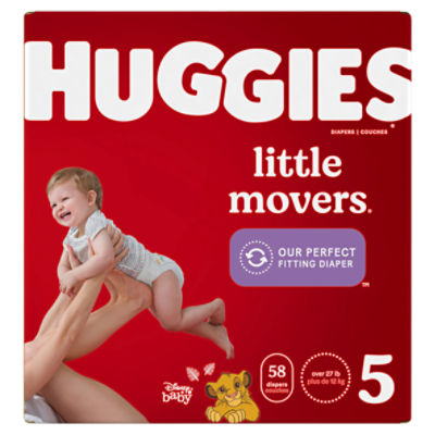 Huggies Little Movers Diapers, Size 5, Over 27 lb, 58 count