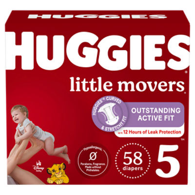 Huggies Little Movers Diapers, Size 5, Over 27 lb, 58 count