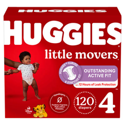 Huggies Little Movers Baby Diapers Size 4 (22-37 lbs), 120 Each