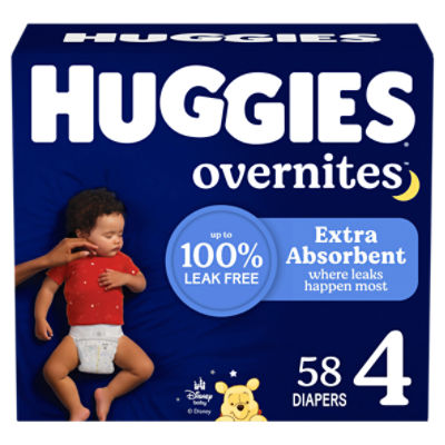 Huggies Overnites Overnight Diapers, Size 4, 22-37 lb, 58 count