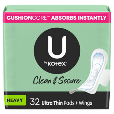 U by Kotex Security Heavy Ultra Thin Pads + Wings, 32 count