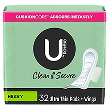 U by Kotex Security Heavy Ultra Thin, Pads + Wings, 32 Each