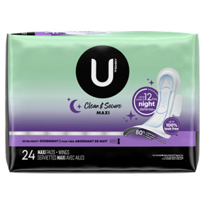 U by Kotex Clean & Secure Overnight Maxi Pads, Extra Heavy Absorbency