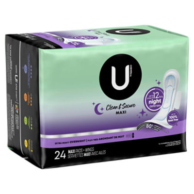 U by Kotex Clean & Secure Overnight Maxi Pads, Extra Heavy
