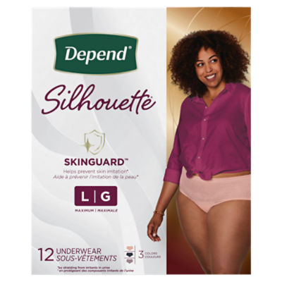 Depend Silhouette Maximum Absorbency Underwear, Size L, 12 count