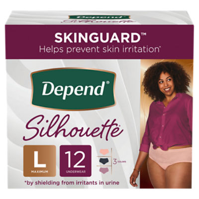 Depend Silhouette Maximum Absorbency Underwear, Size L, 12 count