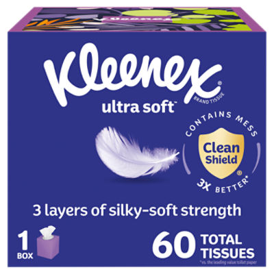 Kleenex Ultra Soft Facial Tissues Cube Box 3 Ply, 60 Count