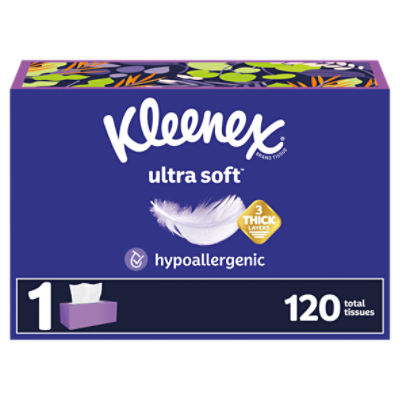 Kleenex Ultra Soft Facial Tissues Flat Box 3 Ply, 120 Each