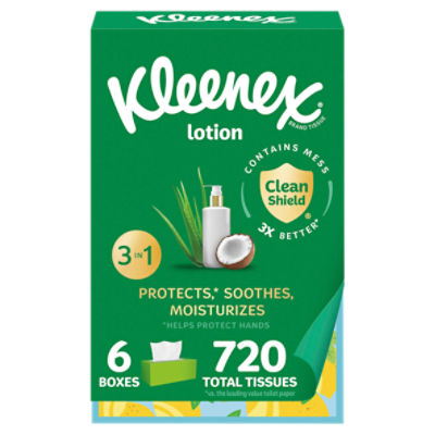 Kleenex Lotion 3 in 1 Coconut Oil + Aloe Tissues, 120 3-ply, 6 count