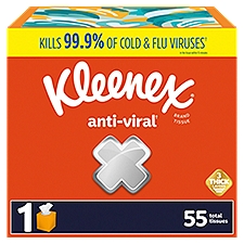 Kleenex Anti-Viral Facial Tissues Cube Box 3 Ply, 55 Each