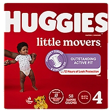 HUGGIES Little Movers Diapers, Size 4, 22-37 lb, 58 count