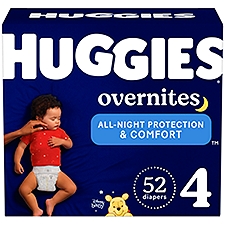 HUGGIES Overnites Size 4 22-37 lb, Diapers, 52 Each