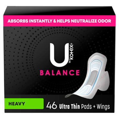 U by Kotex Balance Ultra Thin Pads with Wings Heavy Absorbency 46 Count