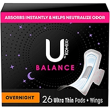 U by Kotex Balance Ultra Thin Overnight Pads with Wings