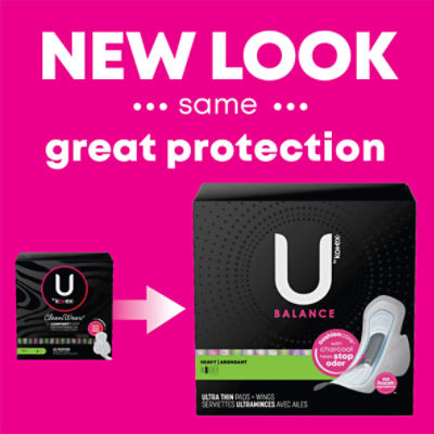 U by Kotex Balance Ultra Thin Pads with Wings, Heavy Absorbency - ShopRite