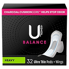 U by Kotex Balance Ultra Thin Pads with Wings, Heavy Absorbency