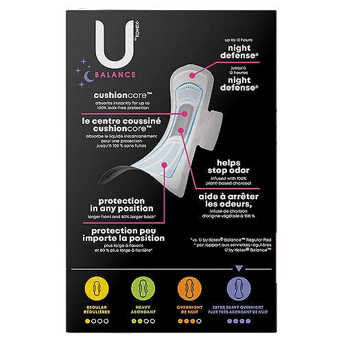 U by Kotex Balance Extra Heavy Overnight Ultra Thin Pads + Wings, 22 count  - Fairway