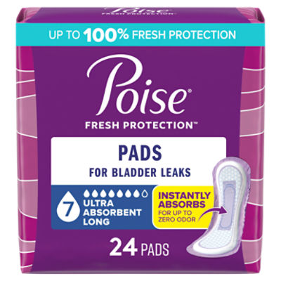 Poise Fresh Protection 7 Ultra Absorbent Long Pads, 24 Count, 24 Each