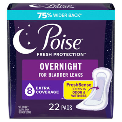 Poise Fresh Prot Overnight Extra Coverage Pads, 22 count