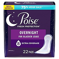 Poise Incontinence Pads & Postpartum Incontinence Pads 8 Drop Overnight, Extra-Coverage Length Pads