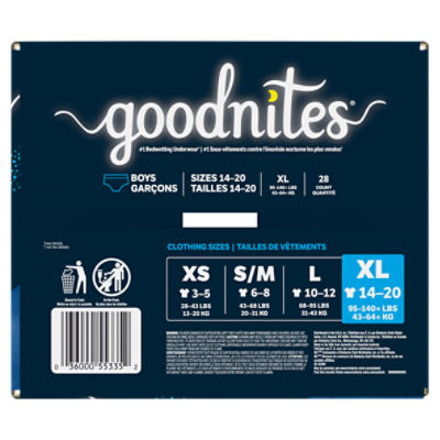 Goodnites Boys Bedwetting Underwear, Sizes 14-20, XL, 95-140+ lbs
