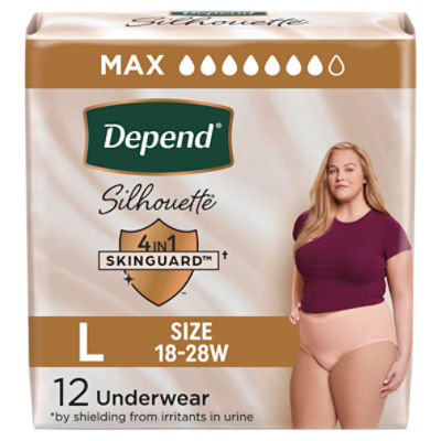 Depend Silhouette Maximum Underwear, Size L, 12 Count