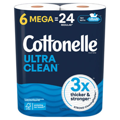 Cottonelle Ultra Clean Toilet Paper, 284 1-ply sheets per roll, 6 count