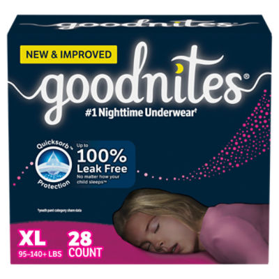 Goodnites Girls' Nighttime Bedwetting Underwear Size Extra Large (95-140+ lbs)