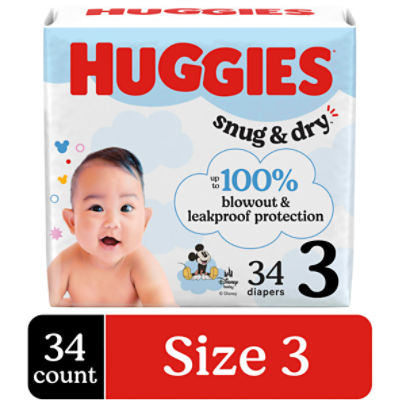 Huggies Snug & Dry Diapers, Size 3, 16-28 lb, 34 Count, 34 Each