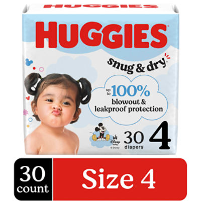 Huggies Snug & Dry Diapers, Size 4, 22-37 lb, 30 Count, 30 Each