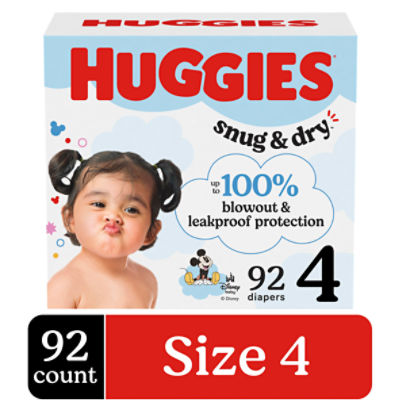 Huggies Snug & Dry Diapers, Size 4, 22-37 lb, 92 Count, 92 Each