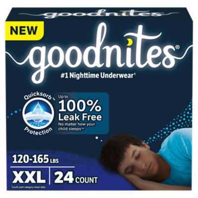 Goodnites Boys Nighttime Underwear, Sizes 18-20, XXL, 120-165 lbs, 24 count