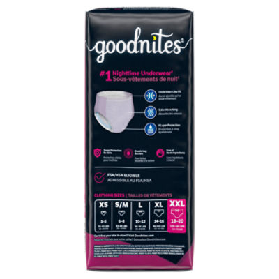 Goodnites Girls Nighttime Underwear, Sizes 18-20, XXL, 120-165 lbs, 8 Count Image 4 of 11
