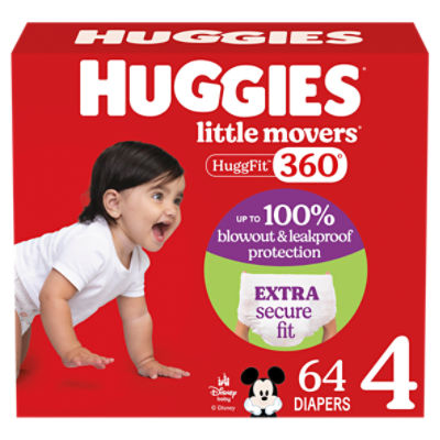 Huggies Little Movers HuggFit 360° Disney Baby Diapers, Size 4, 22-37 lb, 64 Count