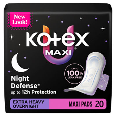 Kotex Night Defense Extra Heavy Overnight Maxi Pads + Wings, 20 Count, 20 Each