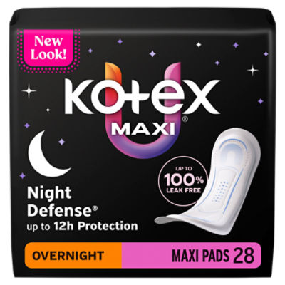 Kotex Night Defense Overnight Maxi Pads, 28 Count