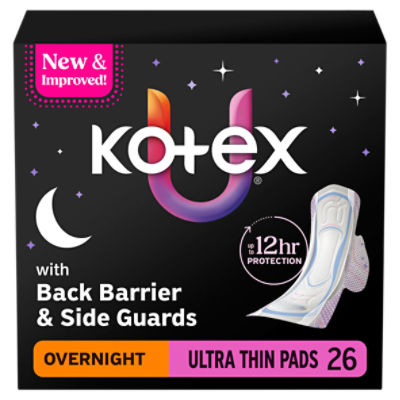 Kotex Night Defense Overnight Ultra Thin Pads + Wings, 26 count, 26 Each