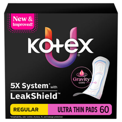 Kotex Regular Ultra Thin Pads, 60 Count, 60 Each