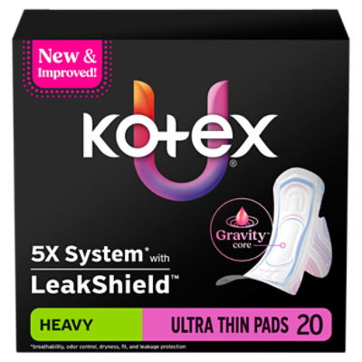 Kotex Heavy Ultra Thin Pads + Wings, 20 Count, 20 Each