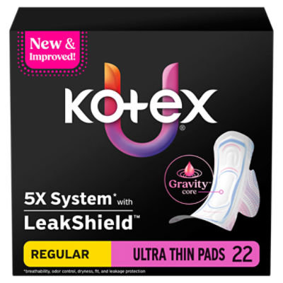Kotex Regular Ultra Thin Pads + Wings, 22 Count