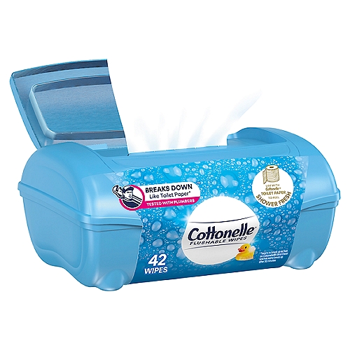 Cottonelle Cleansing Water & Cleaning Ripples Flushable Wipes, 42 count
This contains 1 refillable tub pack of Cottonelle flushable wipes with 42 total wipes. Designed for toilets and tested with plumbers, Cottonelle flushable wipes begin breaking down immediately after flushing and are stored in resealable packs to preserve freshness and moisture. Ideal for everyday hygiene or potty training toddlers, Cottonelle Flushable Wet Wipes provide freshness you can feel with Cleaning Ripples and Cleansing Water for a Complete Clean. Fibers are 100% biodegradable, free of plastic, sewer-safe and septic-safe. Alcohol-free, paraben-free, dye-free with no harsh ingredients provide a refreshingly clean experience when paired with Cottonelle CleanCare, ComfortCare, or GentleCare toilet paper. 