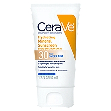 CeraVe Face Sheer Tint Hydrating Mineral Broad Spectrum SPF 30, Sunscreen, 1.7 Fluid ounce